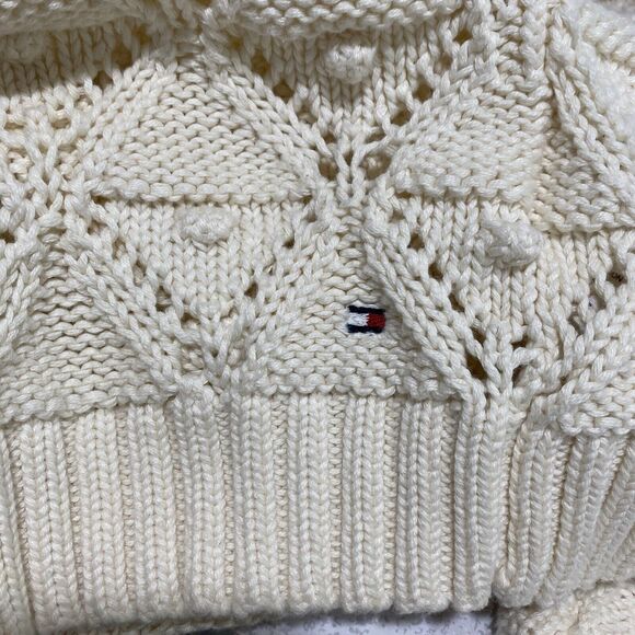 Tommy Hilfiger Fisherman Knit Sweater Ladies M Pullover Cream Long Sleeve Preppy - Picture 8 of 9